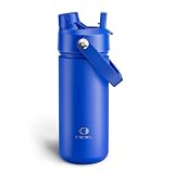 ENCOOL Insulated Water Bottle with Straw Stainless Steel Water Bottle, Leak-Proof, BPA-Free, Double Wall Vacuum Keeps Cold for 24 Hours for Sports, Travel, School (18 oz, Royal Blue)