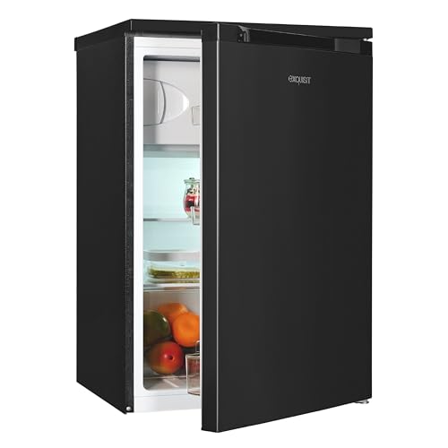 Exquisit Kühlschrank mit 4-Sterne-Gefrierfach, 107 Liter, 2 Ablagen, Gemüseschublade, Türanschlag wechselbar, 55 cm Breite, kompakt, klein, KS515-4-051C inoxlook-az