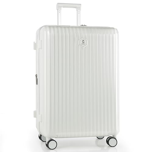 28inch Checked Luggage,Spinner Wheel Suitcases，PC Hardside with TSA Lock Travel Luggagee (WHITE)