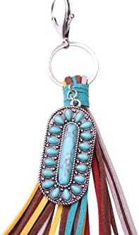 Western Oval Charm Key Chain, Handbags Charm with Leather Tassel and Easy Snap Hook No.1019 image 5