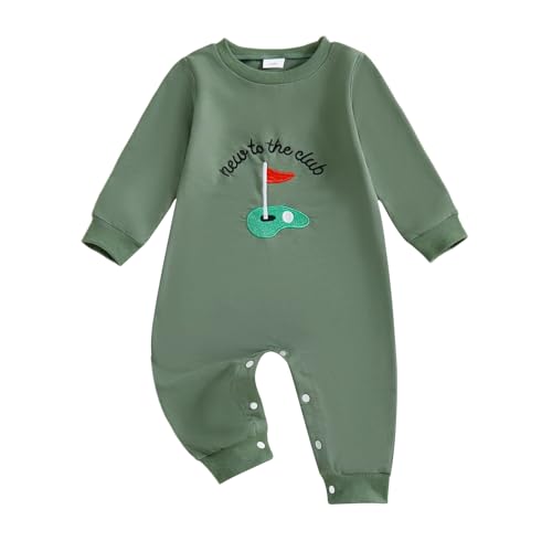 Newborn Baby Boy Fall Outfit Romper Golf Court Embroidery Long Sleeve Onesie Jumpsuit Bodysuit Cute Infant Clothes