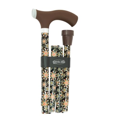 MAS QUE AYUDAS – Bastón para Mayores y Adultos Soft Touch, Plegable y Portátil, Altura Ajustable 84-94 cm, Puño de Silicona, Bastón para Caminar y Pasear, 320 g, Flores Negro