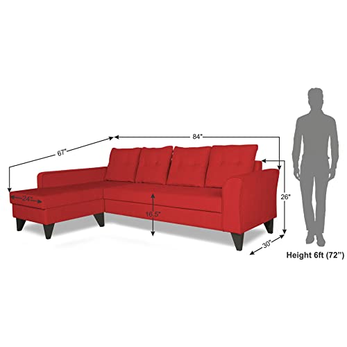 Image of Adorn India Wood Maddox Tufted L Shape 5 Seater Sofa Set LHS (Red) (3 Year Warranty)