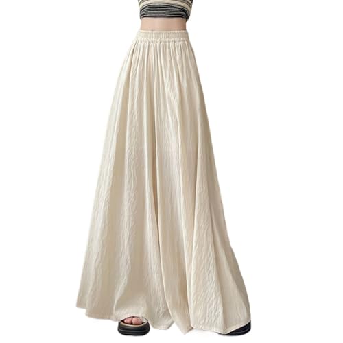 Ice Silk Casual Wide Leg Culottes, High Waist Loose Flowy Pants, Summer Beach Breathable Pants for Women