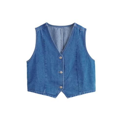 Image of marc & janie Girls Denim V Neck Vest Vintage Button Down Tank Jacket Sleeveless Soft Tops 241359