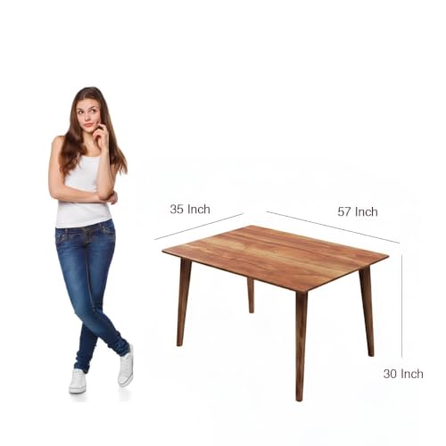 Image of Sheesham Wood Dining Table 6 Seater | Dining Table Set of 6 Six Seater Dinning Table with Beige Cushion Chairs | Dinner Table 6 Seater | Dining Room Sets | Natural Finish