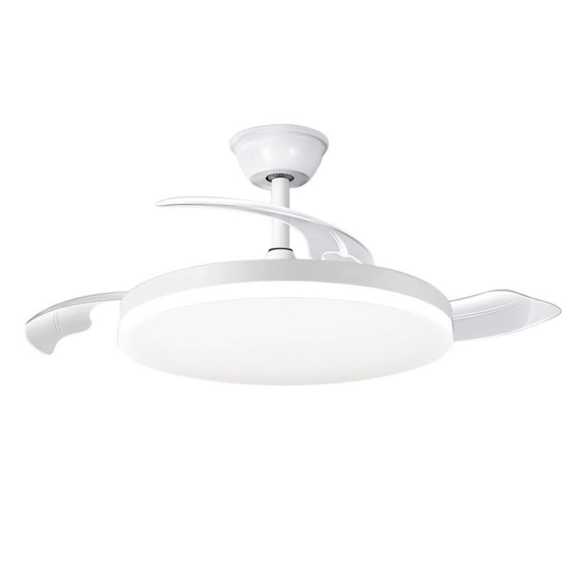 Ventilador techo INFANTIL blanco con Luz Lámpara,LED 58W CCT regulable en intensidad,Motor DC, Ventilador Invisible Ultra Silencioso con Mando a Distancia y Palas Retráctiles Φ52*H40cm Decoración