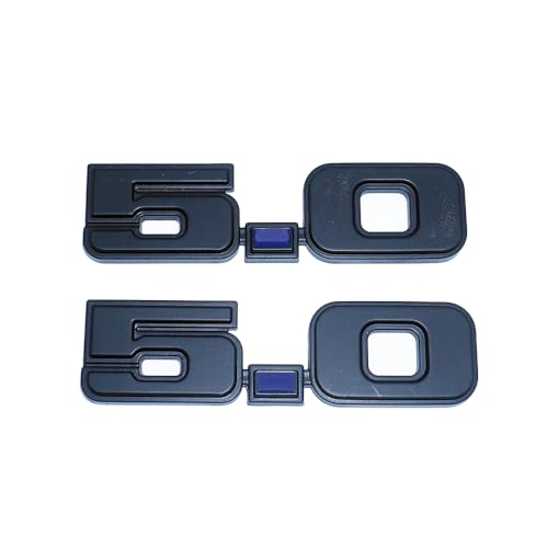 Image of 2Pc 1979-1993 5.0 Liter Engine Emblem Driver & Passenger Side Badge Nameplate Replacement for D9ZZ-16228-BC (Matte Black Blue)