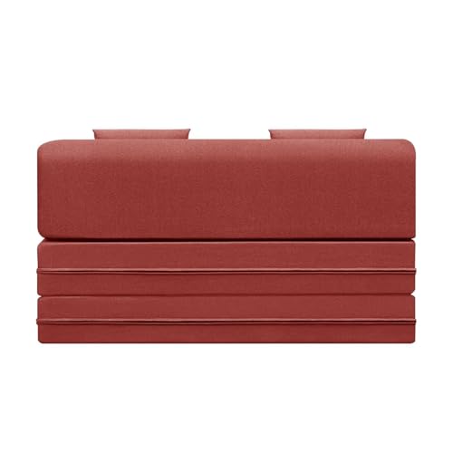 Image of Foldable Sofa Bed Red Jute Fabric Sofa Cum Bed | 2-Seater 4x6 Convertible Sofa with Cushion | Ideal for Home & Office, Guest Room