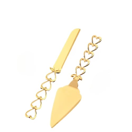 Royal Shang Youpin Creative Love Knife Handle Cake Knife Shovel Server 2-piece Set Bread Cutting Supplies Light Luxury Crafts Desktop Tableware Decoration (Gold)