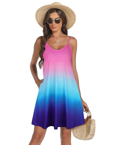 Image of elescat Womens Summer Dresses Spaghetti Strap V Neck Casual Sleeveless Sundress Beach Cover Ups with Pockets 2026