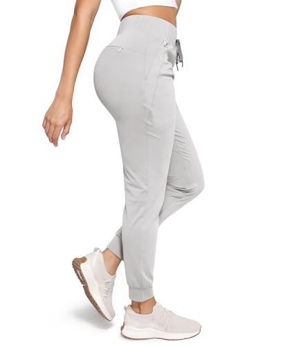 Cosmolle Joggers for Women Running Joggers with Zipper Pockets Designed Women's Athletic Pants with Elastic Waistband Lightweight Hiking Pants Quick Dry for Fitness (Light Gray, Small)