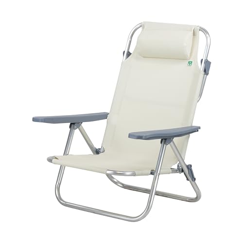 Totò Piccinni Spiaggina AVANA sedia sdraio pieghevole in Alluminio e Textilene con cusino e braccioli e schienale alto reclinabile 6 posizioni (1, Beige)