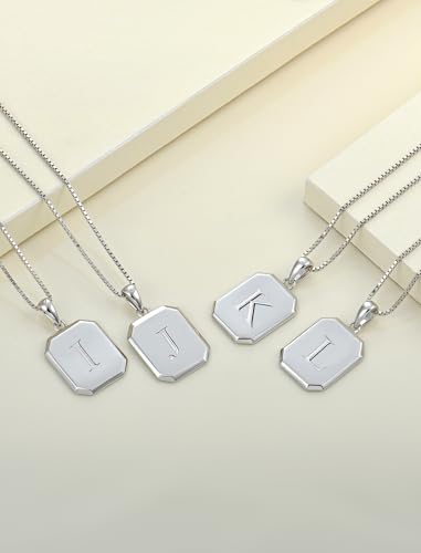 YL Initial Necklace 925 Sterling Silver Square Letter Pendant A-Z Alphabet Polished Jewelry for Women4