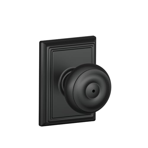 Image of Schlage F40 GEO 622 ADD Georgian Door Knob with Addison Trim, Bed & Bath Privacy Lock, Matte Black