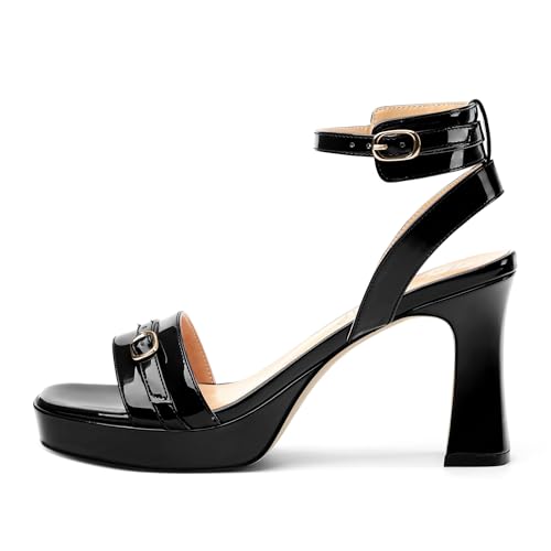 Women's Platform Chunky Heels Ankle Strap Open Square Toe Block Heeled Sandals Wedding Prom Pumps Heels 3.35 Inches2