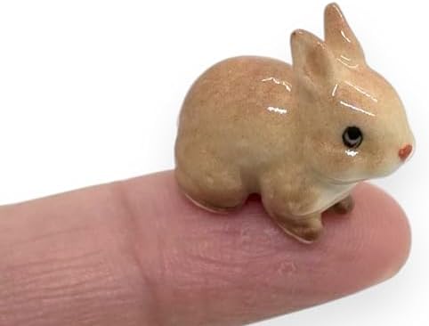 WitnyStore Tiny ¾ Inch Brown Sit Rabbit Figurine - Miniature Hand...