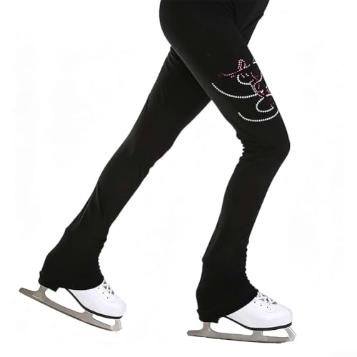 Pantalones de entrenamiento para patinaje artístico para mujer, impermeables, transpirables, con diamantes de imitación, mallas de gimnasia de alta elasticidad, para 25-65 kg (L)