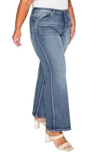 Plus Size Baggy Jeans for Women - High Waisted Stretchy Denim Trousers with Wide Leg & Comfort Fit