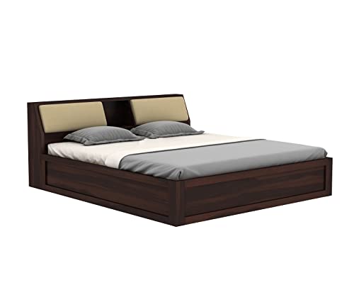 Image of STRATA FURNITURE Sheesham Wood King Size Bed with Box Storage Wooden Double Bed Cot Bed Furniture for Bedroom Living Room Home - (Walnut Finish)