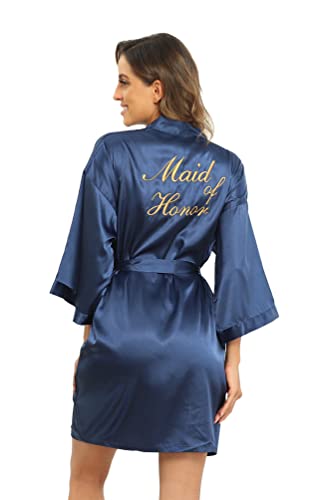 Image of Super Shopping-zone Women's Pure Bride Robes Embroidery Bridesmaid Robes Bridal Party Kimono Robe Wedding Sleepwear