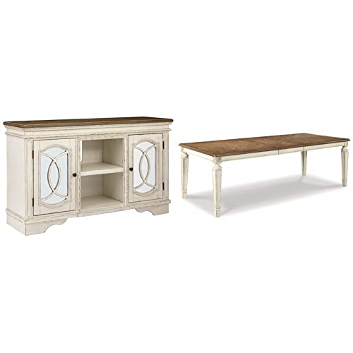 Signature Design By Ashley Realyn French Country Two-Tone Tv Stand, Fits Tvs Up To 60", White & Rustic Brown & Realyn Dining Room Table, 0 #TOP20