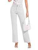 FUNYYZO Women Stretch Business Straight Leg Dress Slacks Pants with Pockets Wear to Work Casual Suitpants White