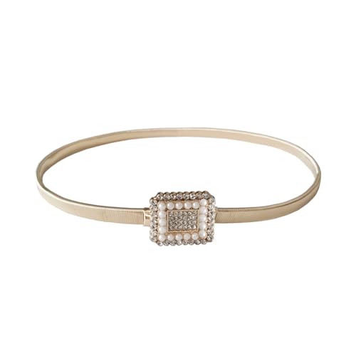 Skinny Metal Cinch Elastic Gold Belt for Dress Stretchy Thin Waist Belt for Women