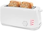 Maxi-Matic ECT-4829 Long Cool Touch 4-Slice Toaster with Extra Wide 1.25" Slots for Bagels, Waffles and Specialty Breads, CANCEL, Reheat, Defrost 6 Shade Settings, White