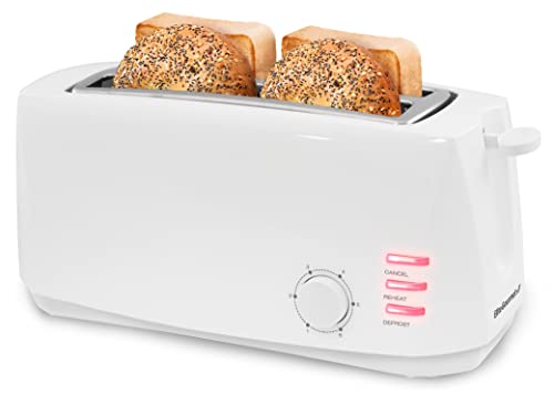 Elite Gourmet ECT-4829 Long Slot 4 Slice Toaster, 6 Toast Settings Toaster Defrost, Reheat, Cancel Functions, Slide Out Crumb Tray, Extra Wide Slots for Bagels Waffles, White by Elite Gourmet - Used condition - US$30.54