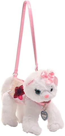 Poochie Poochie and Co. Girls Plush Handbag- White Cat with Pink Irridescent Sequins and Star Applique