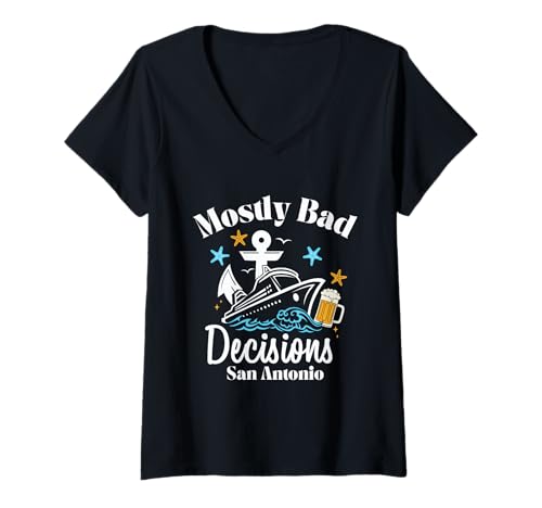 Mujer Mayormente Malas Decisiones San Antonio Vacaciones de Primavera Camiseta Cuello V