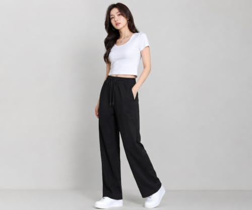 Image of Samfor Woman's Loose Fit Track Pants - Polycotton Joggers with Elastic Waistband & Side Pockets, Lower Comfortable for Gym, Running & Casual Wear