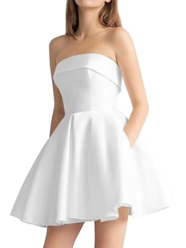 Satin Homecoming Dresses for Teens Short Prom Dress Mini Party Dresses A Line with Pockets