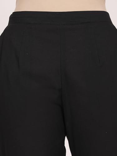Image of SAVI Black Cotton Pintuck Detailed Pant