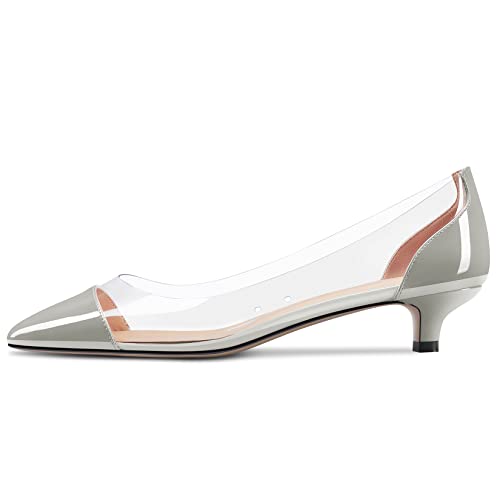 Aachcol Women Low Kitten Heel Pumps Clear Slip-on Pointed Toe Dress Shoes Office Party Wedding Patent 1.5 Inch2
