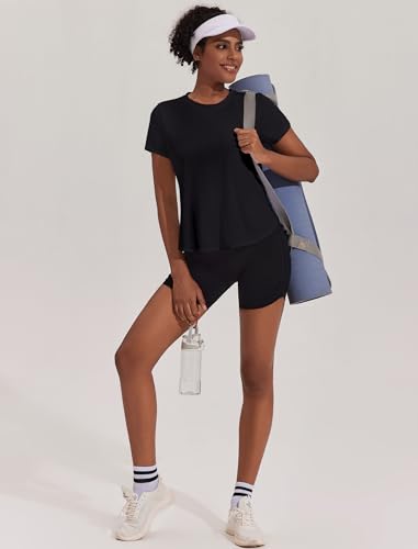 Pinspark Womens Uv Protection Workout T-Shirts Short Sleeve Loose Fit Yoga Top Moisture Wicking Sports Tee Shirts Black M thumb #5