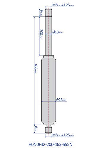 Bansbach Heavy Duty Gas Springs - Hydraulic Tools & Accessories, Standard Model, Part Number H0N0F42-200-463/555N, Length 463Mm, Stroke 200Mm, Force 555N (125Lbs) #TOP1