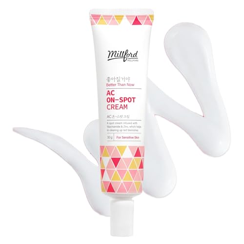 Millford AC On-Spot Cream 30g/1.05 Oz, Zinc Oxide 10%, Niacinamide 2% for Active Skin Repair, Acne Spot Treatment for Face, Blemish Care, Dark Spot, Korean Skincare for Sensitive & Acne-Prone Skin