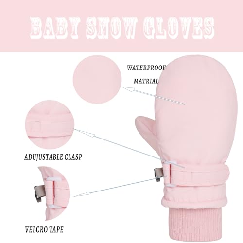 Image of Urban Virgin Toddler Waterproof Outdoor Infant Mittens Baby Winter Gloves Dino Cuffed Warm Fleeced Kids Ski Gloves For Teens E1408White&E1408Pink L(5T-8T)