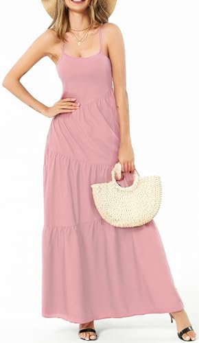 Image of Women's Summer Flowy Tiered Maxi Dress Elegant Spaghetti Strap with Ruffled Skirt Beach Vacations Parties