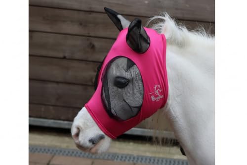 Ruggles Shetland Miniature Section A Pull On Fly Mask With Ears | Stretch Lycra | Horse & Pony Eye Protection | Standard Shetland & X-Mini Sizes (Bright Pink X-Mini)