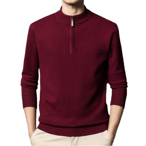 Men's Half-Zip Wool Knitted Sweater, Half-High Collar Solid Color Loose Travel Cardigan