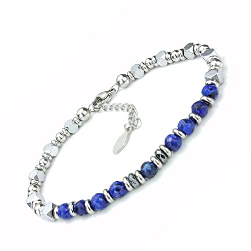 SAGA GIOIELLI® Bracciale Uomo Pietre Dure Quadrelli Acciaio (LAPISLAZZULI)