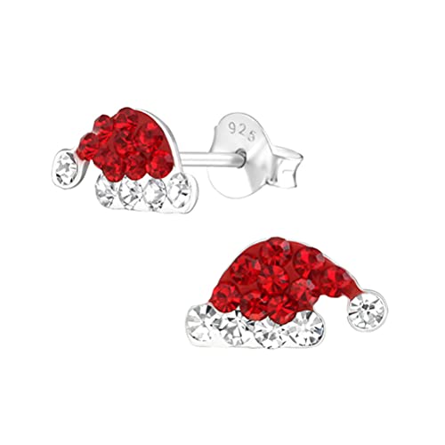 Image of Sparkly Santa Hat Sterling Silver & Crystal Stud Earrings with Gift Box - Christmas Stocking Fillers