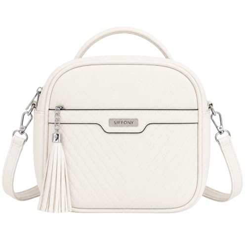 Bolsa Feminina Pequena Tiracolo Estilo Baú em Couro Sintético com Alça de Mão e Transversal removível e ajustável, Compacta e Versátil para o Dia a Dia, Trabalho, Passeio (Branco)