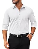 COOFANDY Mens Poplin Dress Shirts Long Sleeve Formal Business Shirt Casual Button Down Shirts White