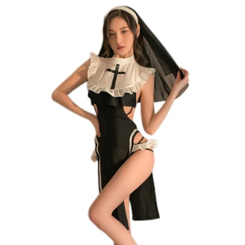 ZYTC セクシー 尼僧 コスプレ ランジェリー 女性用 ハロウィン コスチューム 女性 アニメ メイド 衣装 Monja Devil Femboy ハイスリット ドレスアップ - 画像1