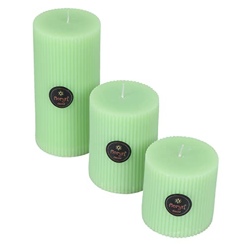 Image of Floryn Decor Premium Ribbed Lemon Grass Paraffin Wax Scented Pillar Candles, Full, 3x3, 3x4 & 3x6 inches, Set of 3