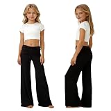 Pantalones de yoga plegables de coral para niñas, pantalones deportivos de pierna ancha, plisados, de cintura alta, holgados, acampanados, cintura elástica, estilo palazzo, pantalones deportivos